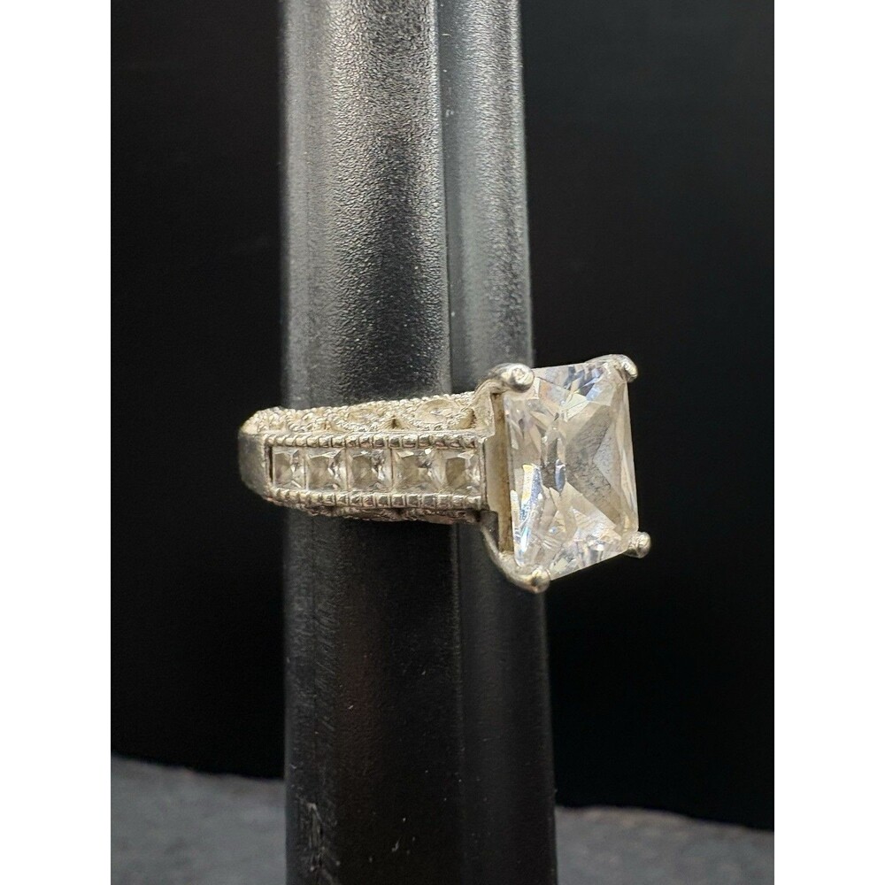 Vtg Jeulia 925 Sterling Silver Princess Cut Engagement Style Ring Size 7 6.8g